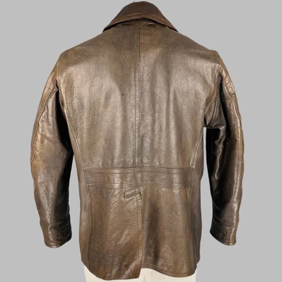 RRL by RALPH LAUREN Size XL Brown Leather Peacoat - Picture 3 of 9